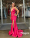 Sexy Fuchsia Pink Soft Satin Halter Mermaid Long Prom Dresses, PDS1031