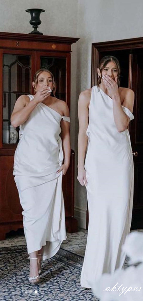 Simple Women White One Shoulder Floor-Length Bridesmaid Dresses Online, BDS0370