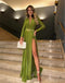 Elegant Grass V-Neck Full Sleeve Empire Side Slit Floor-Length Prom Dresses PDS1124