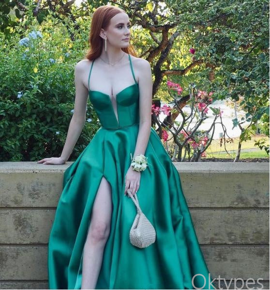 Luxurious Emerald Side Slit Mermaid Spaghetti Strap Women Floor-Length Prom Dresses PDS1205