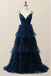 Elegant Regency Blue Spaghetti Strap Tulle A-Line Floor-Length Prom Dresses PDS1149