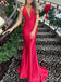 Elegant Red V-Neck Mermaid Floor-Length Prom Dresses PDS1159