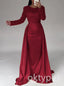 Red Sparkly Long Sleeves Mermaid Floor-Length Women Prom Dresses PDS1258