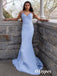 Sexy Satin Spaghetti Straps V-Neck Open Back Mermaid Long Prom Dresses With Appliques, PDS0993