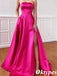 Elegant Strapless Azalea Side Slit Satin A-Line Long Evening Dresses, PDS1049