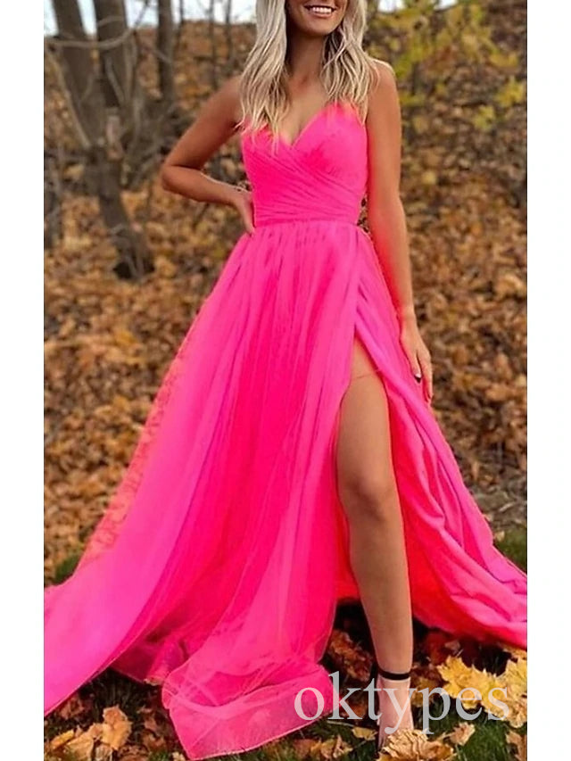 Sexy V-neck Sleeveless Side Slit A-line Long Women Prom Dresses PDS1273