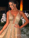 Gold Sparkly V-neck Sleeveless A-line Long Women Prom Dresses PDS1274