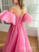 Pink Off Shoulder Sleeveless Side Slit A-line Long Women Prom Dresses PDS1275