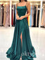 Emerald Spaghetti Straps Side Slit A-line Floor Length Women Prom Dresses PDS1283