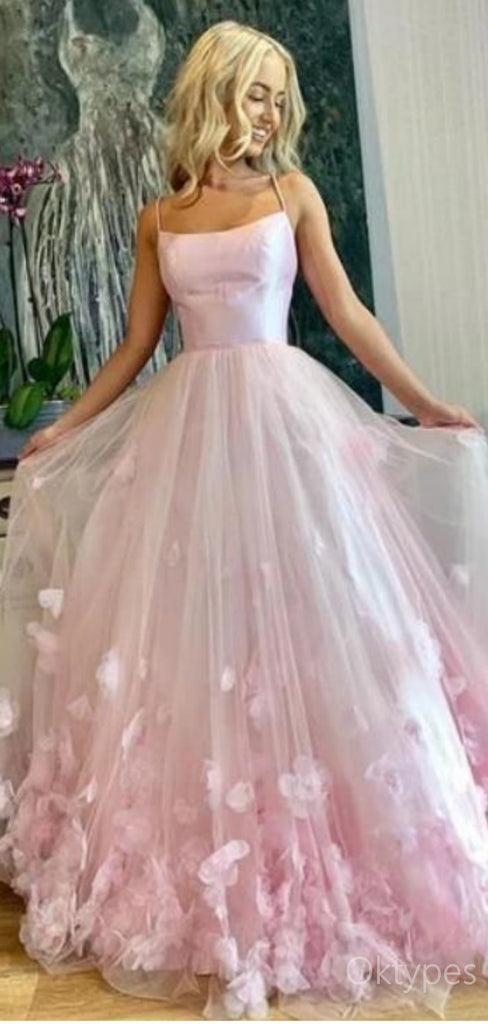 Designed Pink Appliqued A-Line Strapless Floor-Length Prom Dresses PDS1168