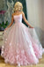 Designed Pink Appliqued A-Line Strapless Floor-Length Prom Dresses PDS1168