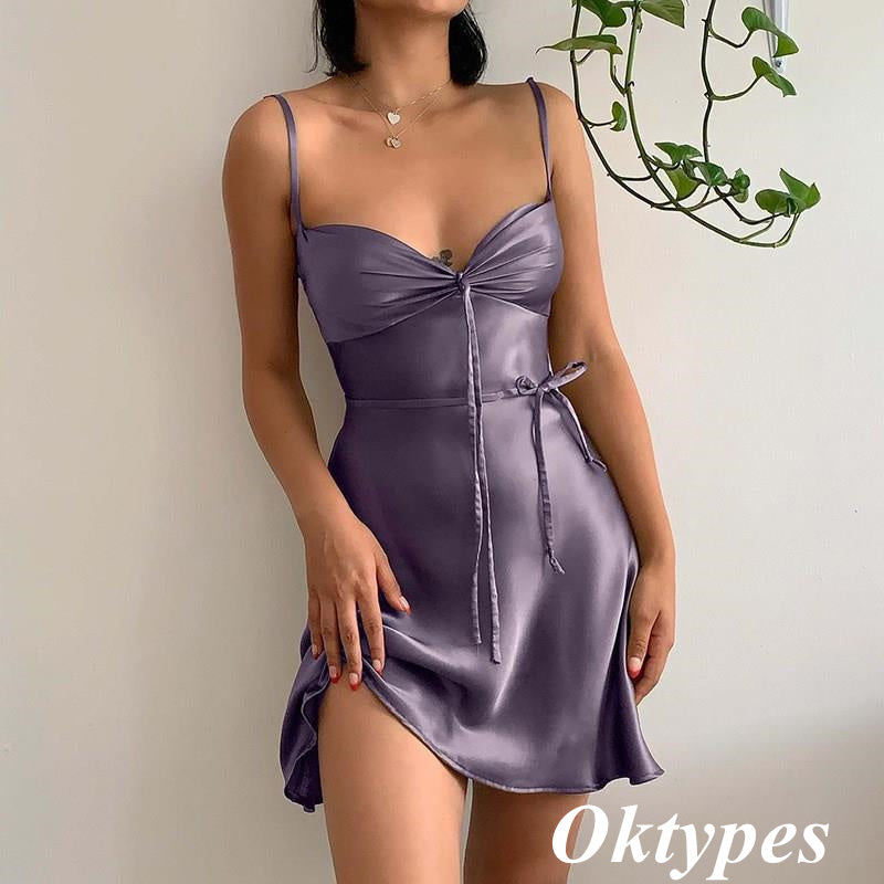 Sweety Purple Elastic Satin Spaghetti Straps V-Neck A-Line Homecoming Dresses,PDS0515