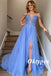 Elegant Tulle And Lace Beading Off Shoulder Sleeveless Side Slit A-Line Long Prom Dresses, PDS1004