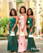 Sexy Dark Green And Pink Soft Satin Lace Beading V-Neck Sleeveless Mermaid Floor Length Bridesmaid Dresses, BDS0325