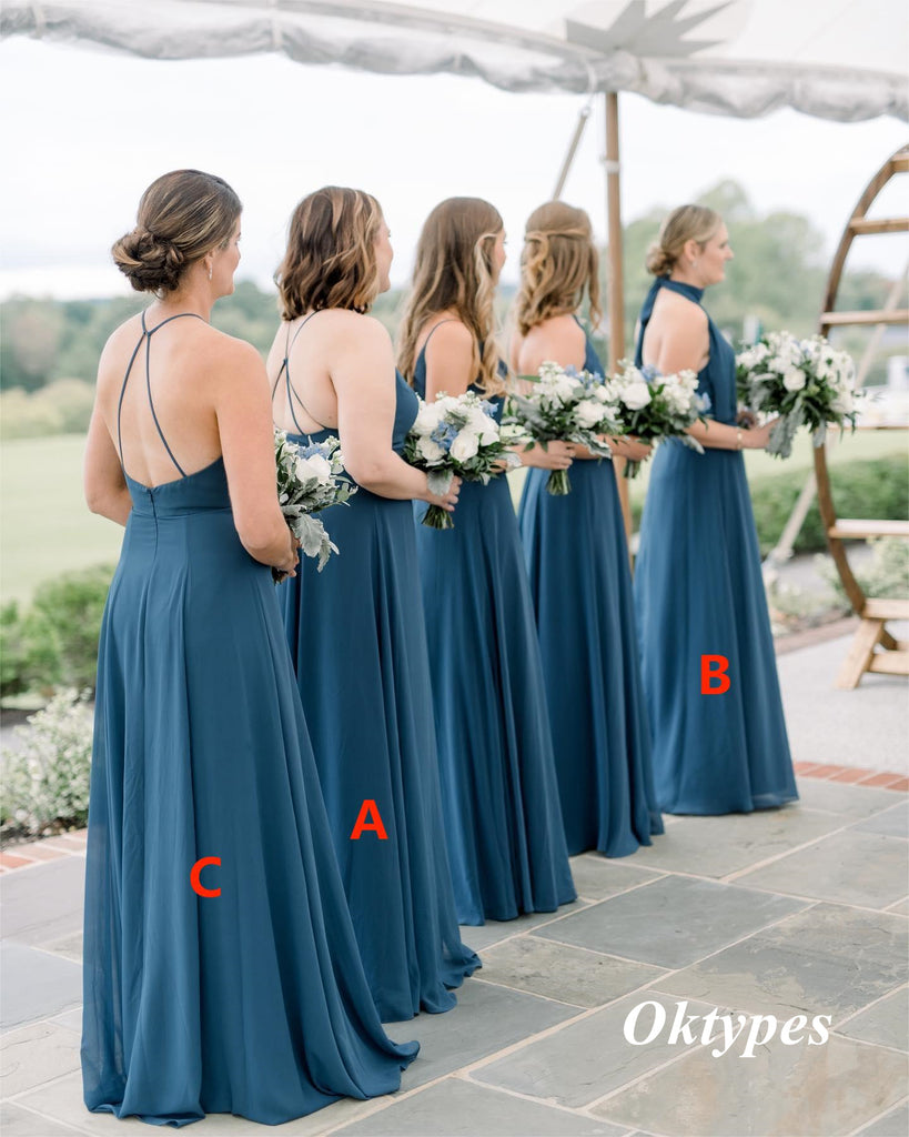 Elegant Mismatched Chiffon Side Slit A-Line Floor Length Bridesmaid Dresses, BDS0305