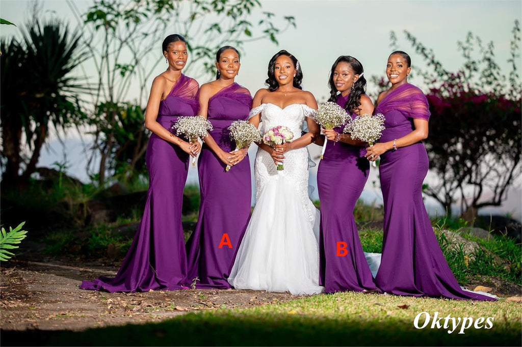 Mismatched Sexy Soft Satin And Tulle Sleeveless Mermaid Floor Length Bridesmaid Dresses, BDS0309