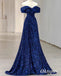 Elegant Sequin Off Shoulder V-Neck Sleeveless A-Line Long Prom Dresses, PDS0987