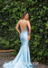 Sexy Elastic Satin Spaghetti Straps V-Neck Lace Up Back Mermaid Long Prom Dresses, PDS0969