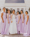 Elegant Pink Chiffon Short Sleeves A-Line Floor Length Bridesmaid Dresses With Lace, BDS0306