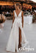 Elegant Spaghetti Straps Deep V-Neck Sleeveless A-Line Long Wedding Dresses With Split,WDS0142