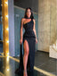 Sexy Black One Shoulder Side Slit Mermaid Women Floor-Length Prom Dresses PDS1222