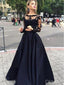 Elegant Black Lace A-Line Full Sleeve Women Floor-Length Prom Dresses PDS1223