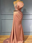 Simple Coral Beaded One Shoulder Satin Women Floor-Length Prom Dresses PDS1211