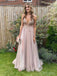 Coral Cute V-Neck Spaghetti Strap A-Line Appliqued Floor-Length Prom Dresses PDS1092