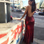 Red Mermaid Spaghetti Straps Backless Long Sequin Prom Dresses, TYP1437