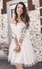 A-Line Off-Shoulder 3/4 Sleeves White Short Cheap Homecoming Party Dresses, TYP1023