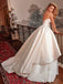 A-Line Strapless Long White Satin Wedding Dresses with Bow Knot, TYP1490