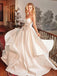 A-Line Strapless Long White Satin Wedding Dresses with Bow Knot, TYP1490