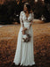 A-Line V-Neck Long Chiffon Wedding Dress with Appliques Flowers, TYP1546