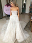 Unique A-Line Strapless Court Train Tiered Tulle Wedding Dresses, TYP1542