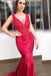 Mermaid V-Neck Lace Appliques Long Cheap Red Prom Dresses, TYP1794