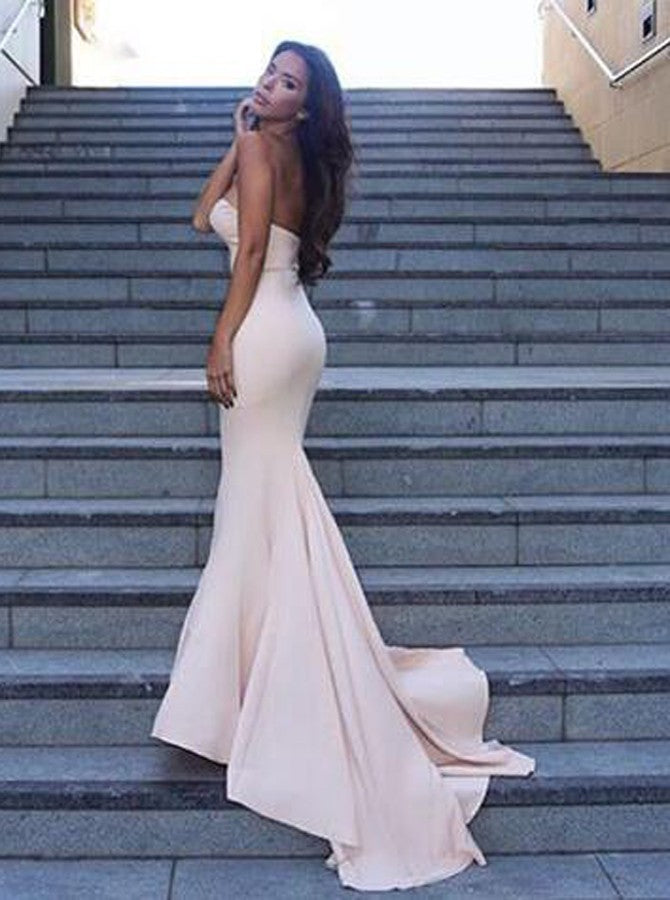 Mermaid Sweetheart Zipper-Up Sweep Train Ivory Prom Dresses, TYP1506