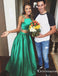 Two Piece Square Long Cheap Green Satin Prom Dresses with Pockets, TYP1824