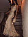 Mermaid Spaghetti Straps Long Champagne Prom Dress with Beading, TYP1529