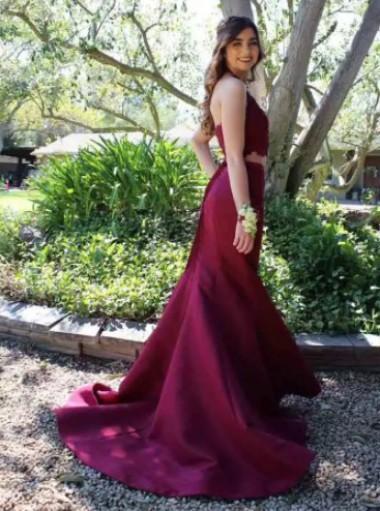 Red Long Floor Length Prom Dresses, Side Split Prom Dresses, Halter Prom Dresses, Open-back Prom Dresses, Beading Prom Dresses, TYP0252