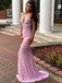 Light Pink Prom Dresses, Long Lace Mermaid Prom Dresses, Halter Prom Dresses, Open-back Prom Dresses, TYP0079