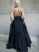 Black Lace Floor Length Open Back Prom Dresses, Sexy V-neck Prom Dresses, TYP0746