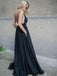 Black Lace Floor Length Open Back Prom Dresses, Sexy V-neck Prom Dresses, TYP0746