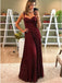 A-Line Spaghetti Straps Pleated Dark Red Satin Long Prom Dresses, TYP1882