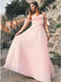 A-Line Off-the-Shoulder Pink Satin Long Cheap Prom Dresses, TYP1881