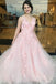 A-Line Deep V-Neck Long Cheap Pink Tulle Open Back Prom Dresses with Appliques, TYP1355