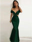 Mermaid Off-the-Shoulder Green Soft Satin Prom Dresses, TYP1662