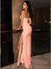 Sheath Strapless Pink Stretch Satin Long Cheap Prom Dresses with Split, TYP1884