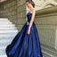 A-Line Spaghetti Straps Royal Blue Satin Prom Dresses with Beading&Pockets, TYP1267