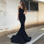 Mermaid Spaghetti Straps Long Cheap Black Stretch Satin Prom Dresses, TYP1260