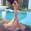 Mermaid Round Neck Illusion Back Blush Tulle Prom Dresses with Appliques&Beading, TYP1253